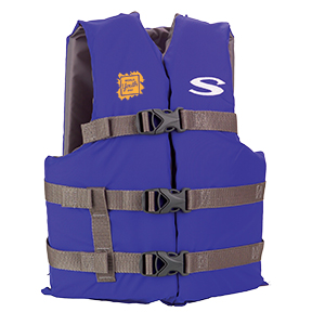 Blue Youth Life Jacket with 1 color screen imprint on front