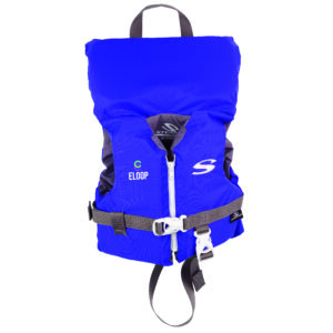 Blue Child Life Jacket with full color direct imprint on front