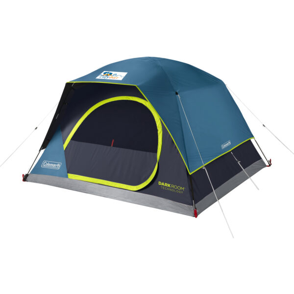 Blue 4-Person Coleman Dark Room Skydome Tent with full color transfer.