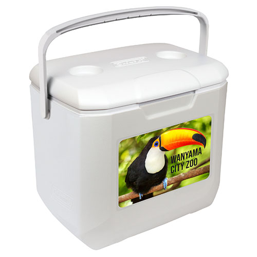 Coleman 30 Qt Cooler with Bale Handle and full color direct imprint